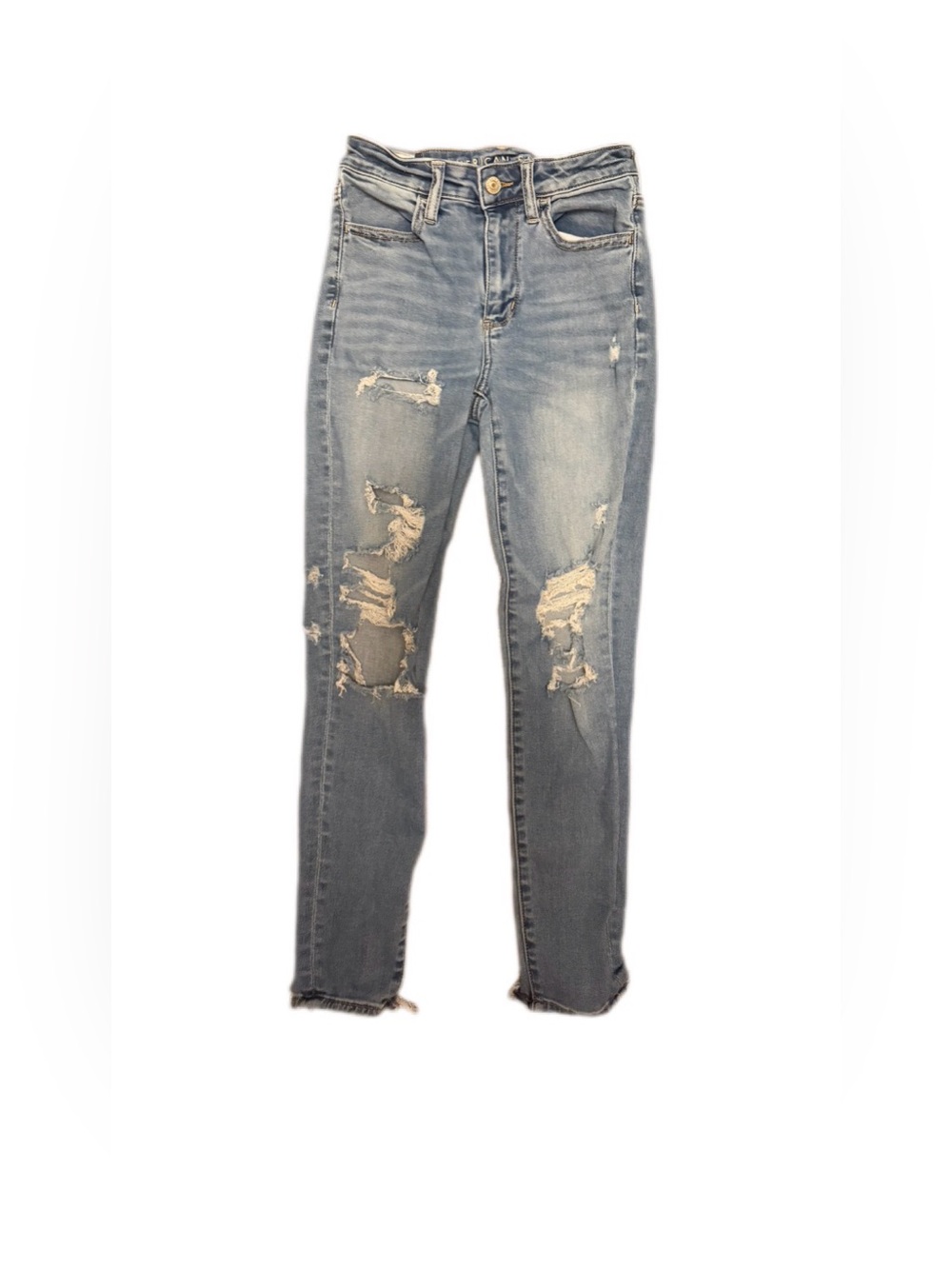 American Eagle women’s blue distressed skinny jeans size 2